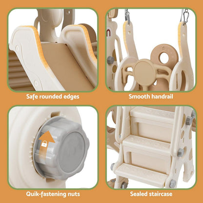 Keezi Kids Slide Swing Set Basketball Hoop Outdoor Playground Toys 160cm Beige.