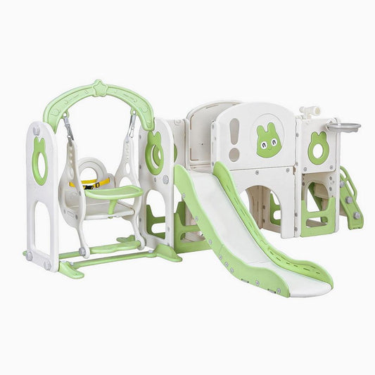 Keezi Kids Slide Swing Set Basketball Hoop Ring Football Outdoor Toys 140cm Green.