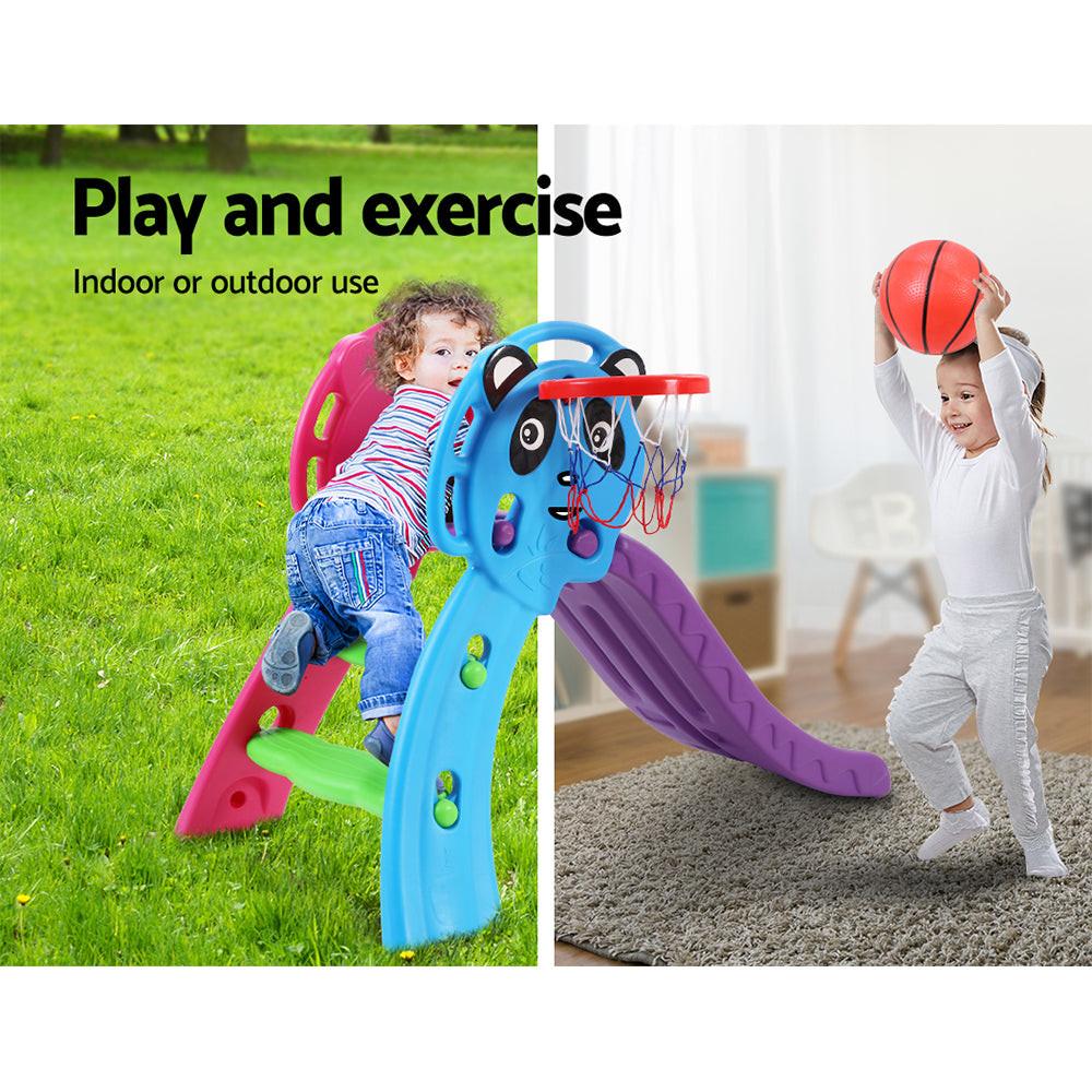 Keezi Kids Slide Set Basketball Hoop Indoor Outdoor Playground Toys 100cm Blue.