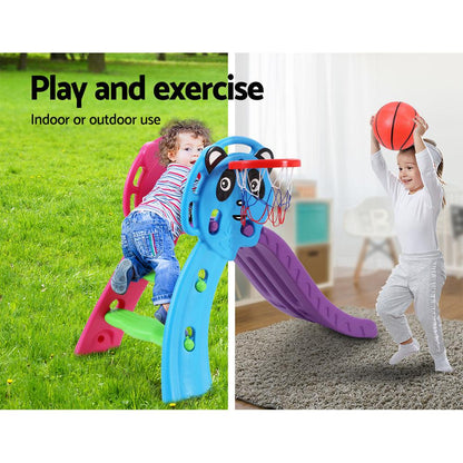 Keezi Kids Slide Set Basketball Hoop Indoor Outdoor Playground Toys 100cm Blue.