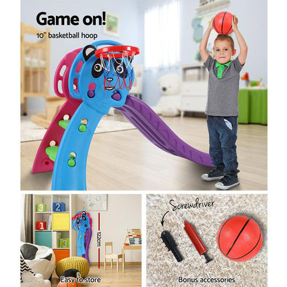 Keezi Kids Slide Set Basketball Hoop Indoor Outdoor Playground Toys 100cm Blue.