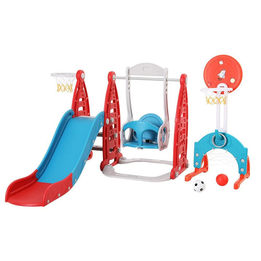 Keezi Kids Slide Swing Set Basketball Hoop Rings Football Outdoor Toys 140cm Red.