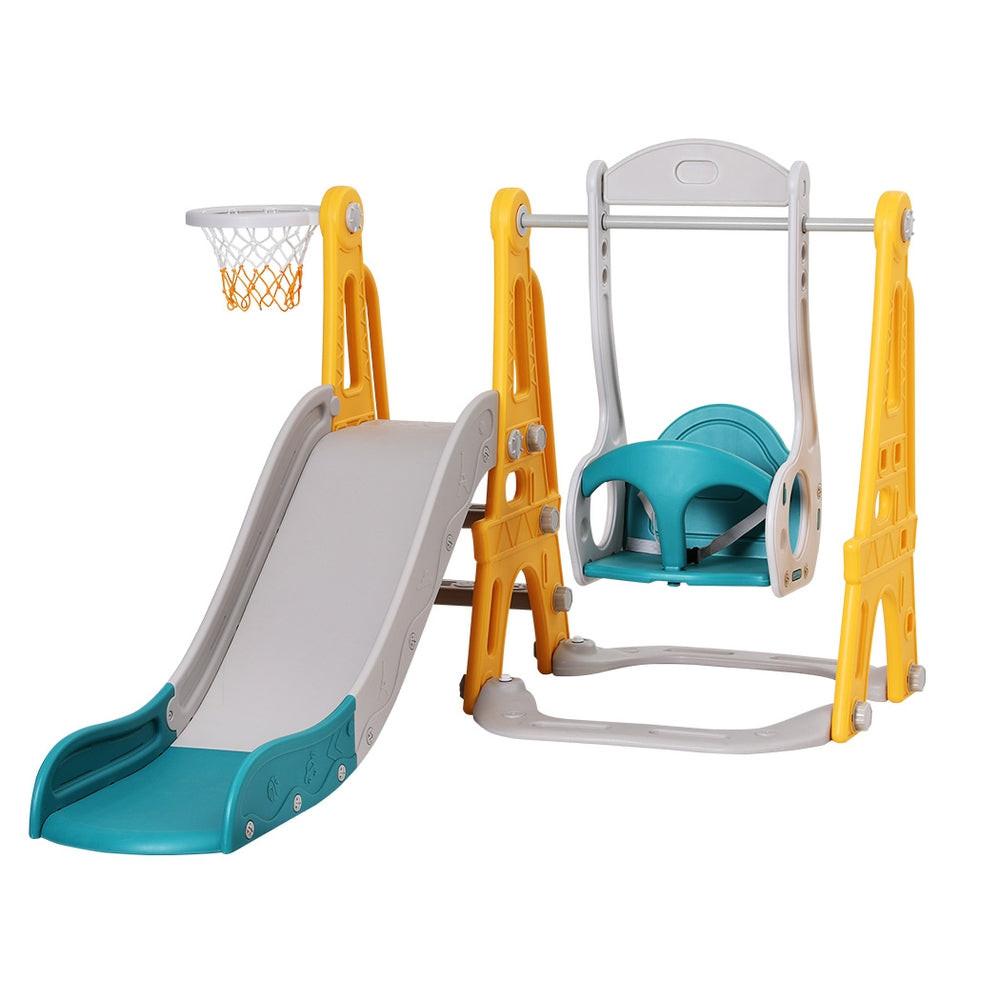 Keezi Kids Slide Swing Set Basketball Outdoor Toys Adjustable Height 140cm Green.