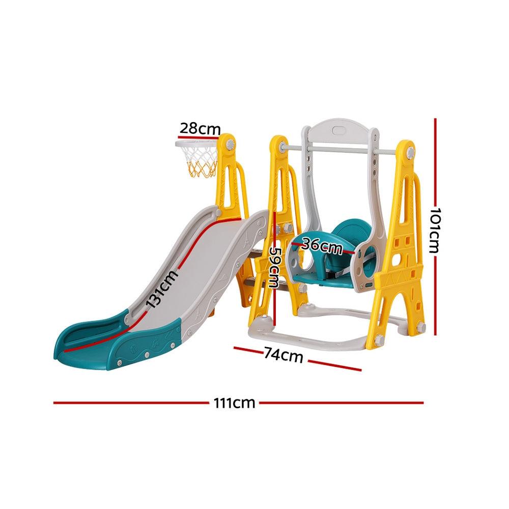 Keezi Kids Slide Swing Set Basketball Outdoor Toys Adjustable Height 140cm Green.