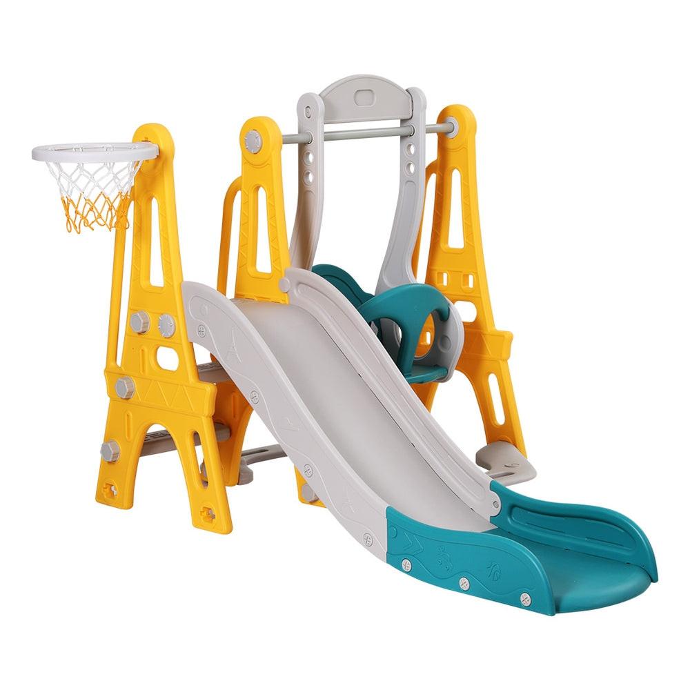 Keezi Kids Slide Swing Set Basketball Outdoor Toys Adjustable Height 140cm Green.