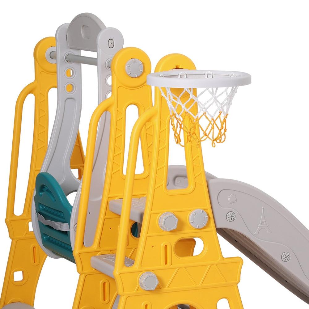 Keezi Kids Slide Swing Set Basketball Outdoor Toys Adjustable Height 140cm Green.