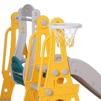 Keezi Kids Slide Swing Set Basketball Outdoor Toys Adjustable Height 140cm Green.