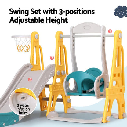 Keezi Kids Slide Swing Set Basketball Outdoor Toys Adjustable Height 140cm Green.
