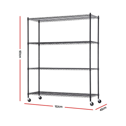 Artiss 4-Tier Kitchen Rack Shelf with Wheels Shelving 152x45x187CM Adjustable Metal Storage Shelves