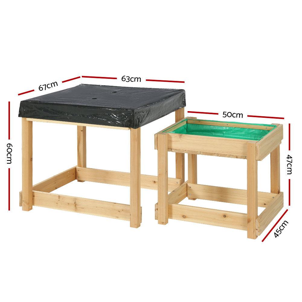 Keezi Kids Sandpit Wooden Sandbox Sand Pit Water Table Outdoor Toys 101cm.
