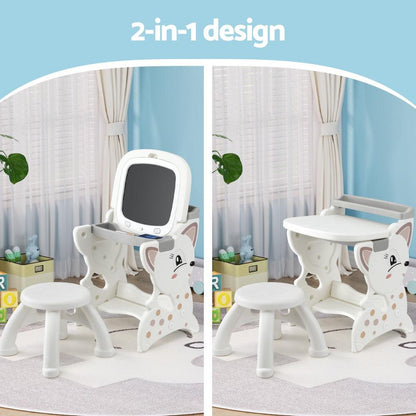 Keezi Kids Table and Chair Set 2 in 1 Easel Desk Stool w/ LCD Writing Tablet.