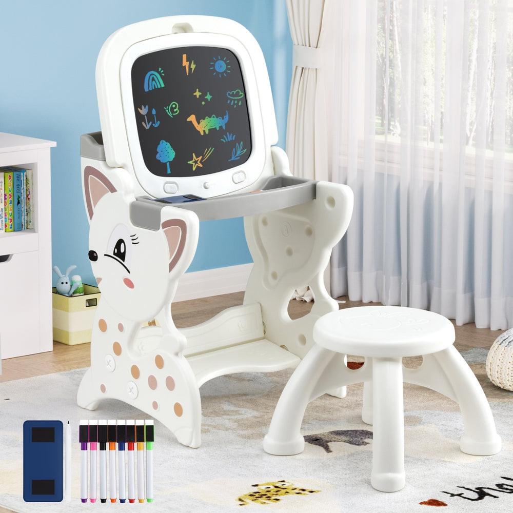 Keezi Kids Table and Chair Set 2 in 1 Easel Desk Stool w/ LCD Writing Tablet.