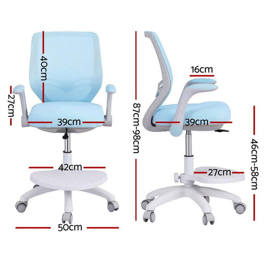 Keezi Kids Ergonomic Study Chair Adjustable w/ Wheels Footrest Blue.