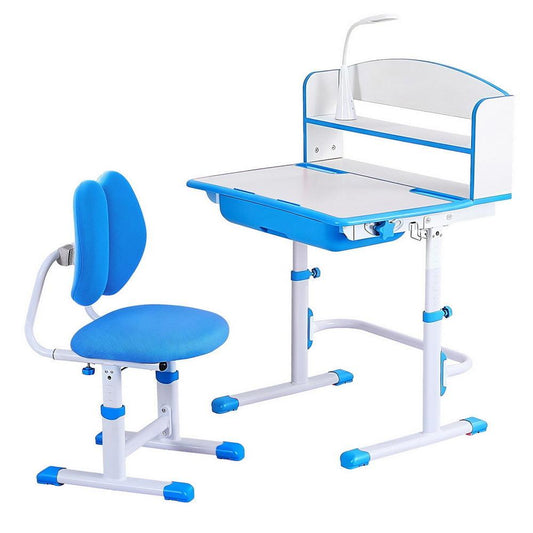 Keezi Kids Study Desk Chair Set Adjustable Ergonomic Table LED Lamp Blue.