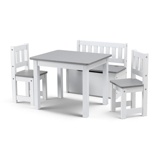 Keezi 2 in 1 Kids Table and Chair Set, Activity Table with Storage Bench and 2 Chairs for Reading, Drawing, Writing, Snack Time & Arts Crafts, 4 PCS Toddler Table and Chair Set, Grey.