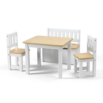 Keezi 2 in 1 Kids Table and Chair Set, Activity Table with Storage Bench and 2 Chairs for Reading, Drawing, Writing, Snack Time & Arts Crafts, 4 PCS Toddler Table and Chair Set, Natural.