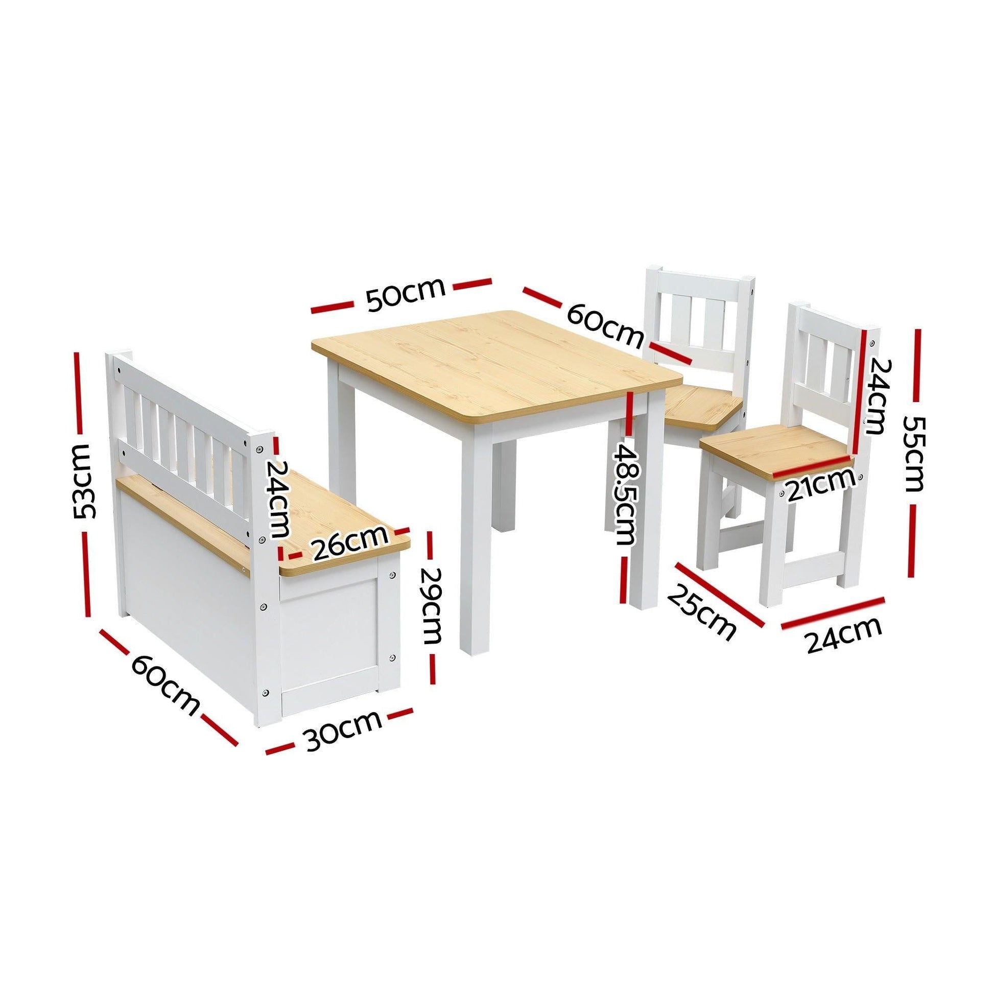 Keezi 2 in 1 Kids Table and Chair Set, Activity Table with Storage Bench and 2 Chairs for Reading, Drawing, Writing, Snack Time & Arts Crafts, 4 PCS Toddler Table and Chair Set, Natural.