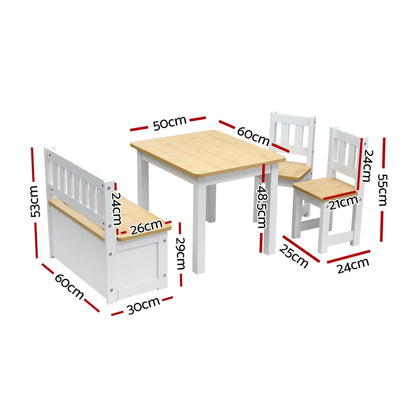 Keezi 2 in 1 Kids Table and Chair Set, Activity Table with Storage Bench and 2 Chairs for Reading, Drawing, Writing, Snack Time & Arts Crafts, 4 PCS Toddler Table and Chair Set, Natural.