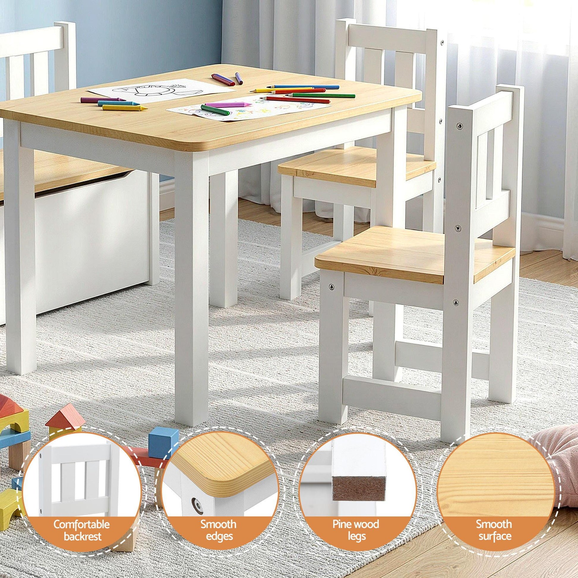 Keezi 2 in 1 Kids Table and Chair Set, Activity Table with Storage Bench and 2 Chairs for Reading, Drawing, Writing, Snack Time & Arts Crafts, 4 PCS Toddler Table and Chair Set, Natural.