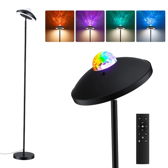 Artiss 2-in-1 LED Floor Lamp with Galaxy Projector &Remote, 178cm Tall Torchiere Standing Light with Dynamic RGB Aurora Stepless 4 Colour Temperatures, 1H Timer for Living Room, Bedroom Kids Room Hover Image
