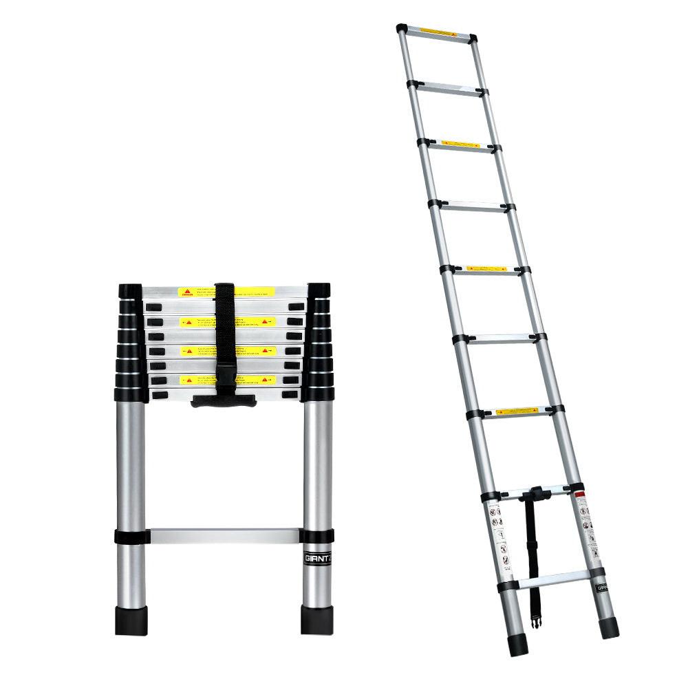 Giantz 2.6M Telescopic Ladder Aluminium Extension Extendable Steps Adjustable Height.