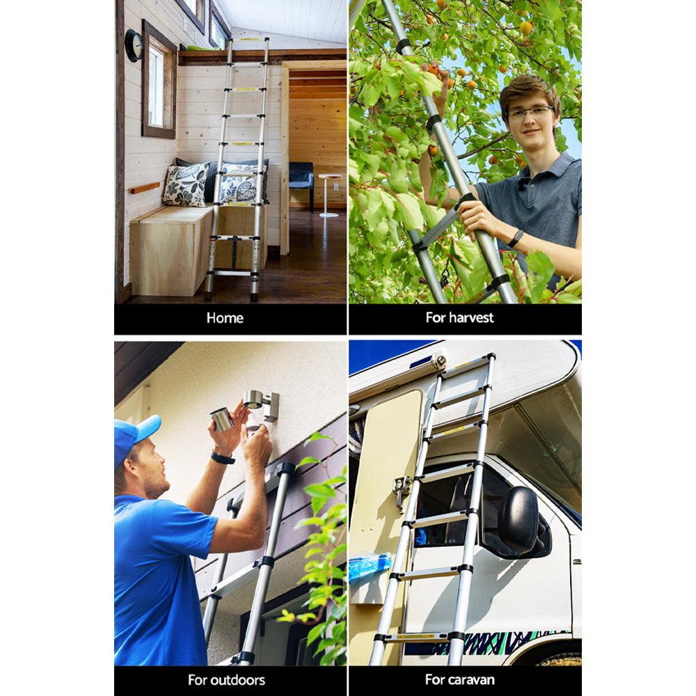 Giantz 2.6M Telescopic Ladder Aluminium Extension Extendable Steps Adjustable Height.