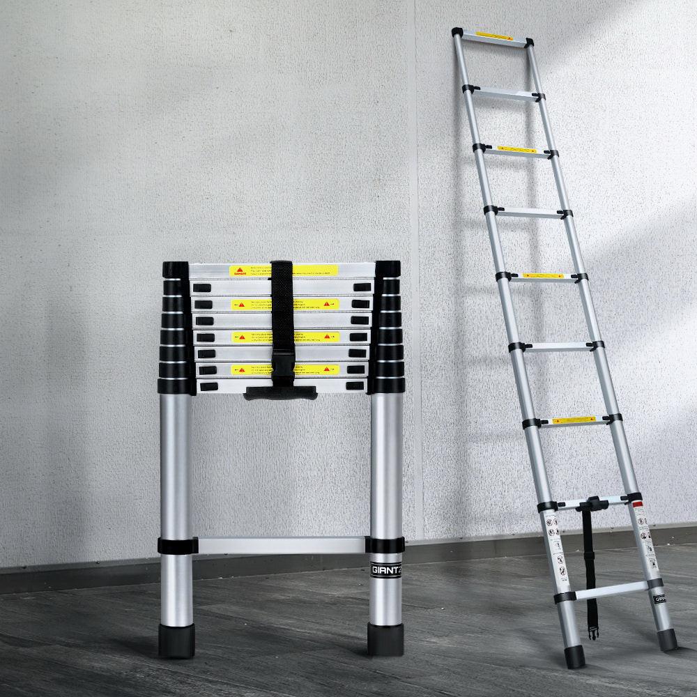 Giantz 2.6M Telescopic Ladder Aluminium Extension Extendable Steps Adjustable Height.