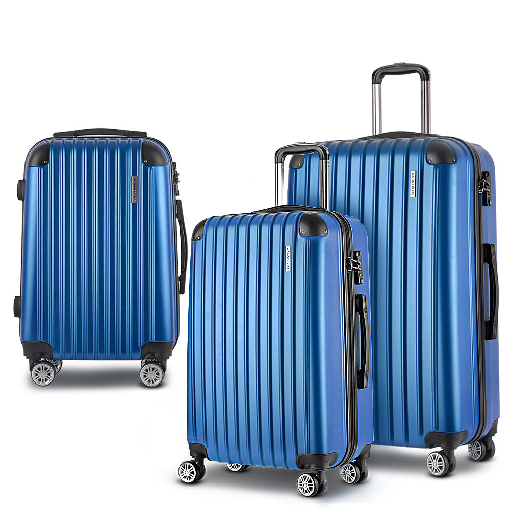 Wanderlite 3 Set Luggage 20-24-28 Inch with TSA Lock Spinner Hard Shell Travel Suitcase Luggage Organiser Case Blue.