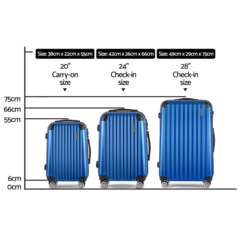 Wanderlite 3 Set Luggage 20-24-28 Inch with TSA Lock Spinner Hard Shell Travel Suitcase Luggage Organiser Case Blue.