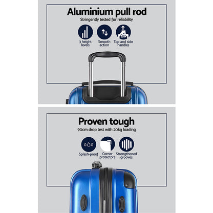 Wanderlite 3 Set Luggage 20-24-28 Inch with TSA Lock Spinner Hard Shell Travel Suitcase Luggage Organiser Case Blue.
