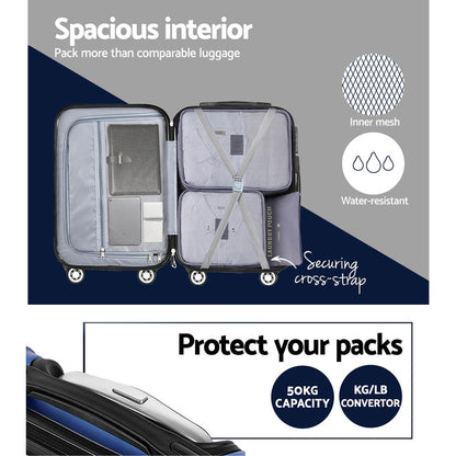 Wanderlite 3 Set Luggage 20-24-28 Inch with TSA Lock Spinner Hard Shell Travel Suitcase Luggage Organiser Case Blue.