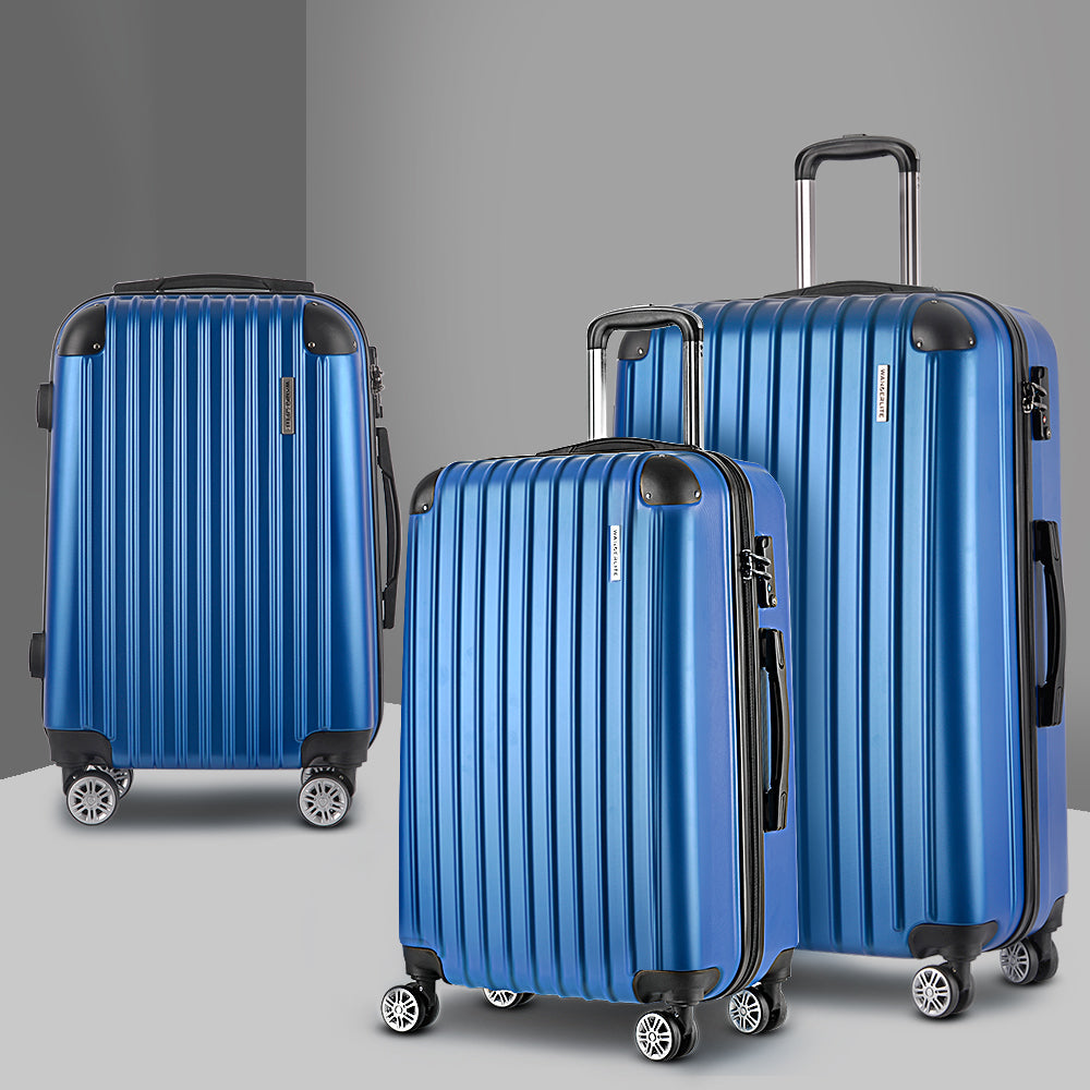 Wanderlite 3 Set Luggage 20-24-28 Inch with TSA Lock Spinner Hard Shell Travel Suitcase Luggage Organiser Case Blue.