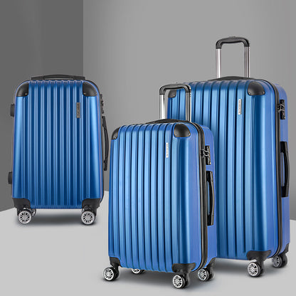 Wanderlite 3 Set Luggage 20-24-28 Inch with TSA Lock Spinner Hard Shell Travel Suitcase Luggage Organiser Case Blue.