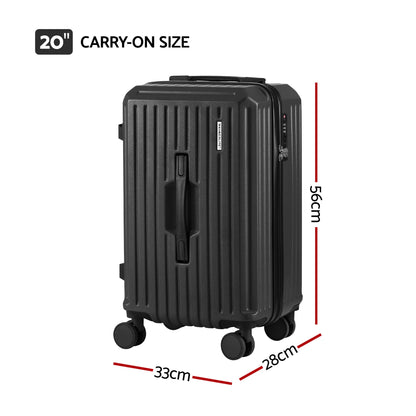 Wanderlite 20" Trunk Luggage Suitcase Travel Carry On TSA Lock Black
