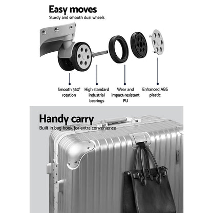 Wanderlite 28 Inch Luggage with TSA Lock Stainless�Steel�Wrapped�Corners Hard Shell Travel Suitcase Luggage Case Silver
