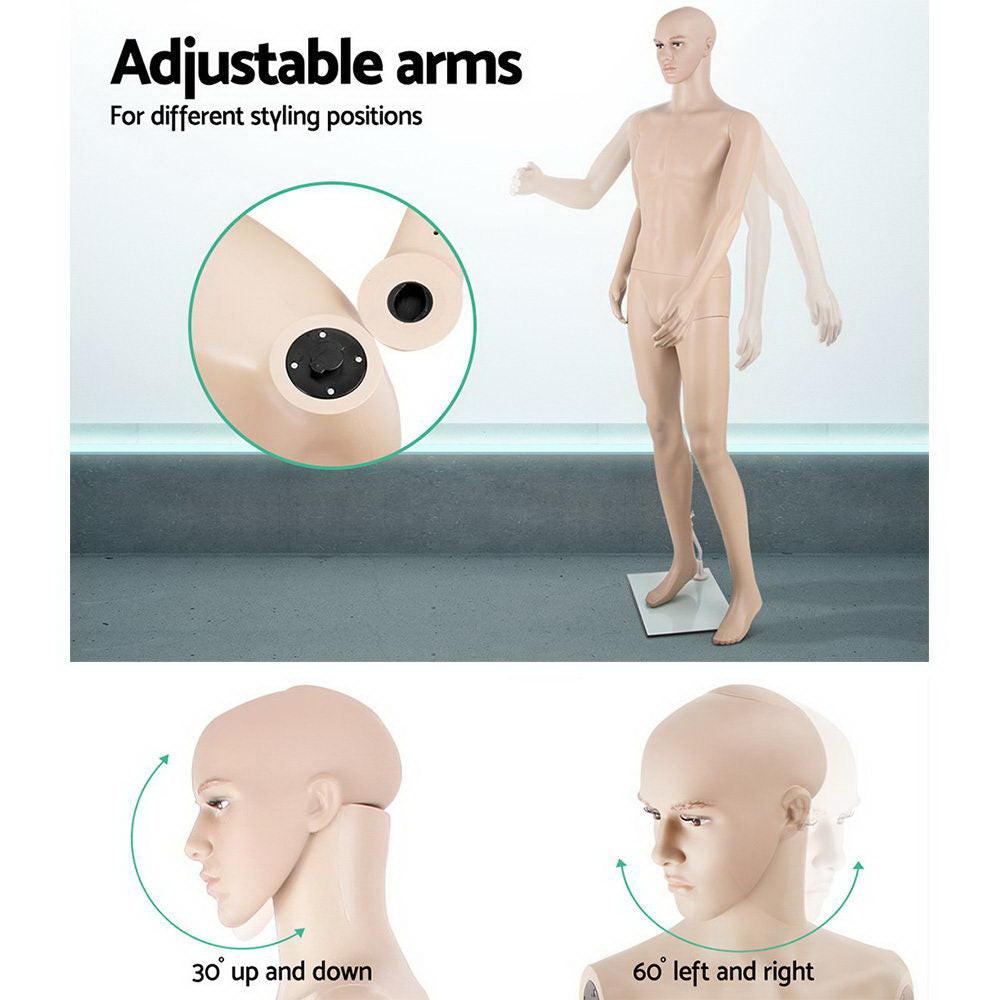 186cm Tall Full Body Male Mannequin - Skin Coloured.