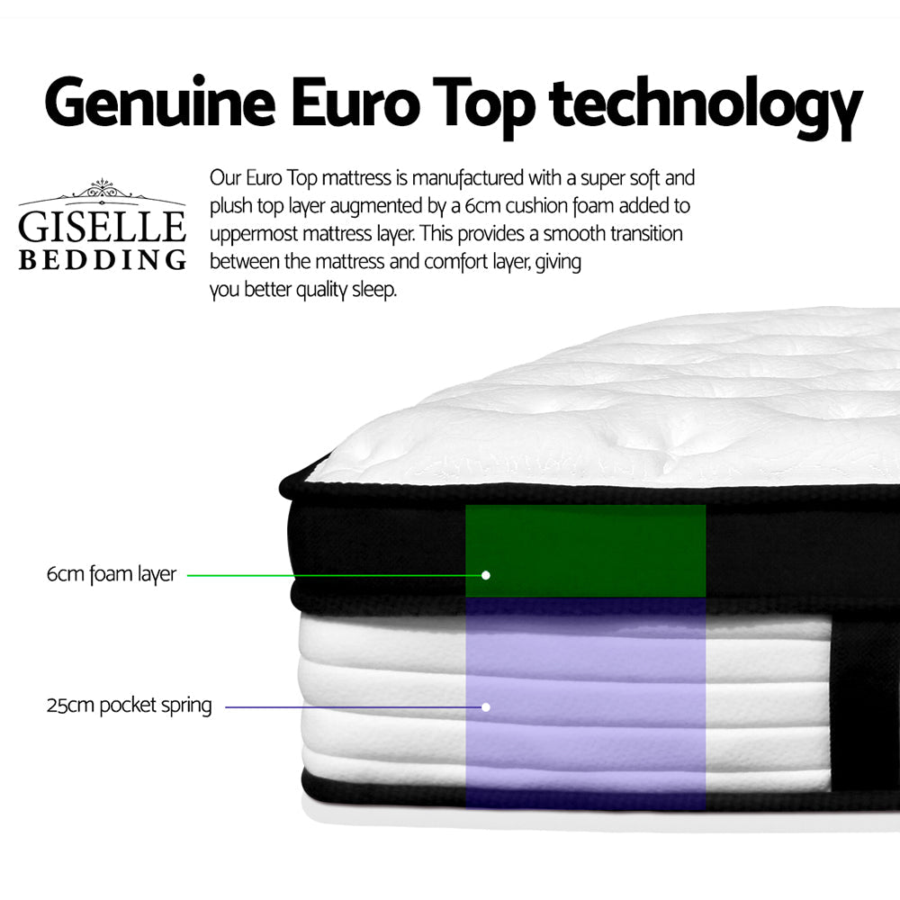 Giselle Bedding 31cm Mattress Euro Top Queen.