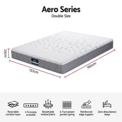 Giselle Bedding Double Mattress 23cm Pocket Spring Mattress with Adjustable Firmness Reversible Foam Layer for Medium Firm & Firm Support Motion Isolation Bedroom Bed