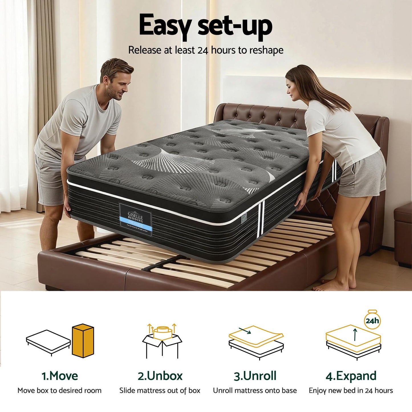 Giselle Bedding Single Mattress 35cm Euro Top with Graphene Cooling Comfort Medium Firm
