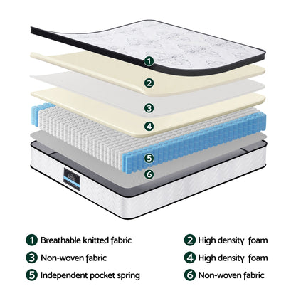 Giselle Bedding Queen Mattress 30cm Pocket Spring Euro Top Medium Firm Foam