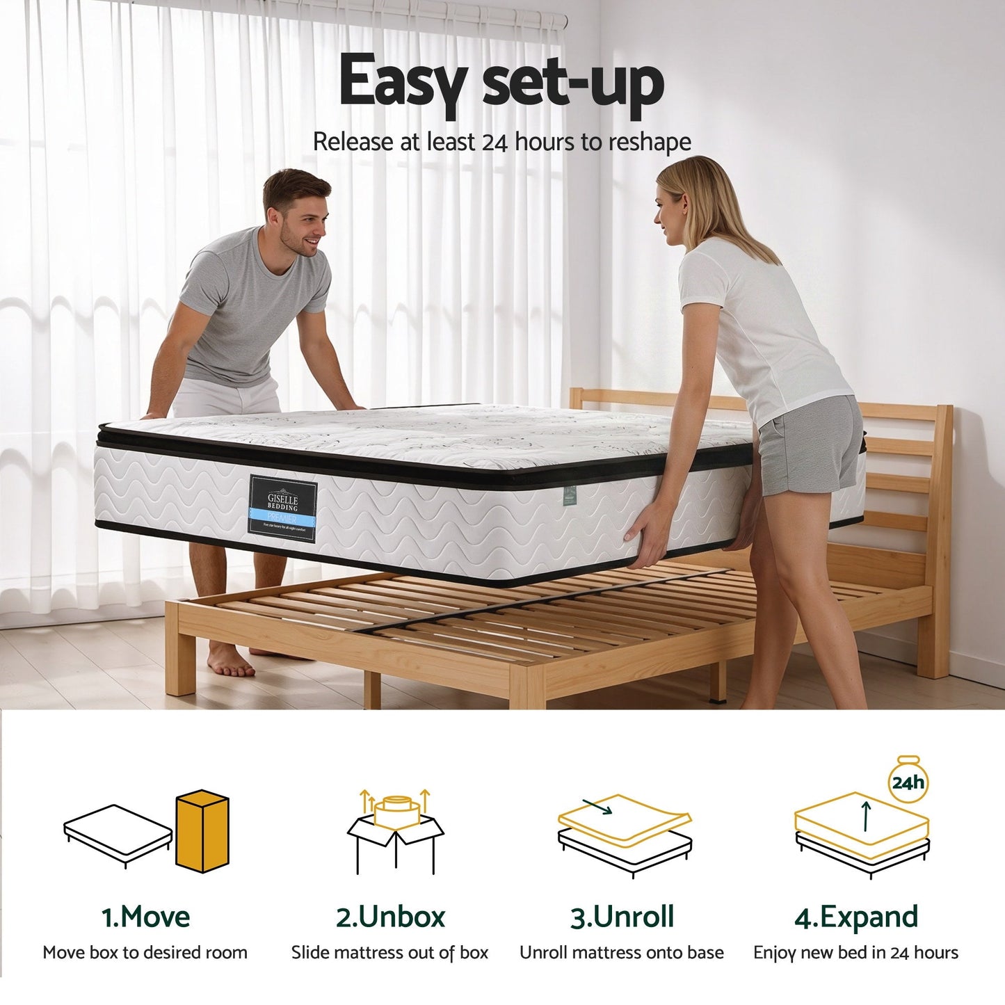 Giselle Bedding Queen Mattress 30cm Pocket Spring Euro Top Medium Firm Foam