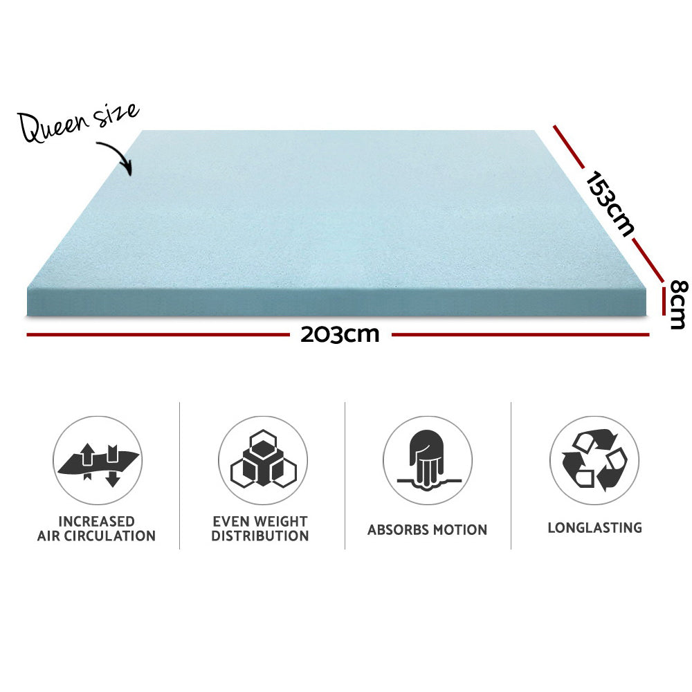 Giselle Bedding Memory Foam Mattress Topper Cool Gel 8cm Queen.