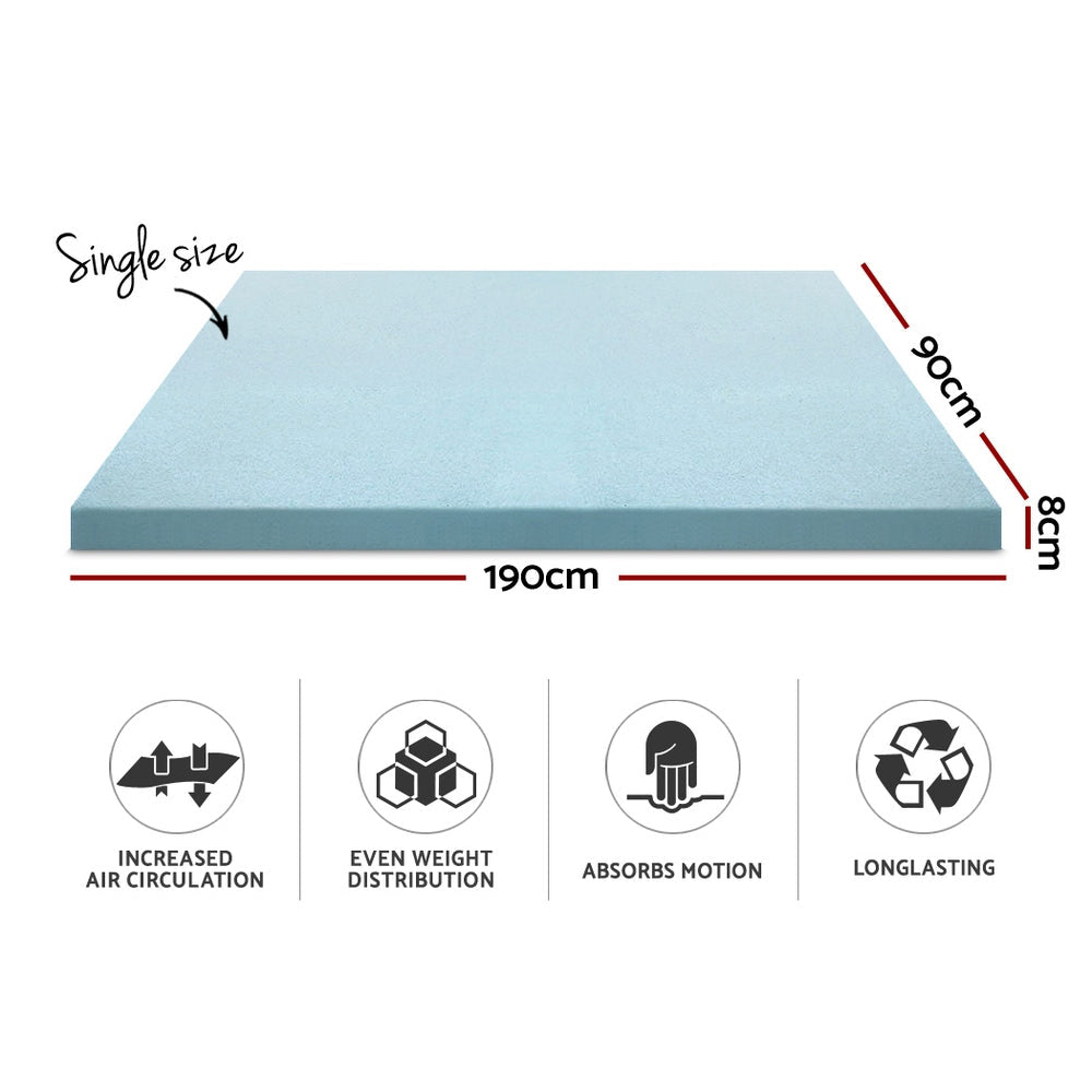 Giselle Bedding Memory Foam Mattress Topper Cool Gel 8cm Single.