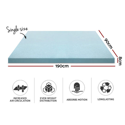 Giselle Bedding Memory Foam Mattress Topper Cool Gel 8cm Single.
