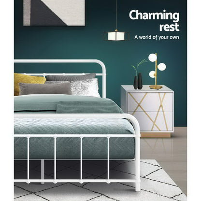 Artiss Bed Frame Metal Bed Frame LEO - Double (White)