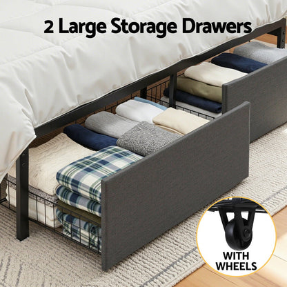 Artiss Metal Bed Frame King Size with 2-Tier Hidden Storage with Charging Station