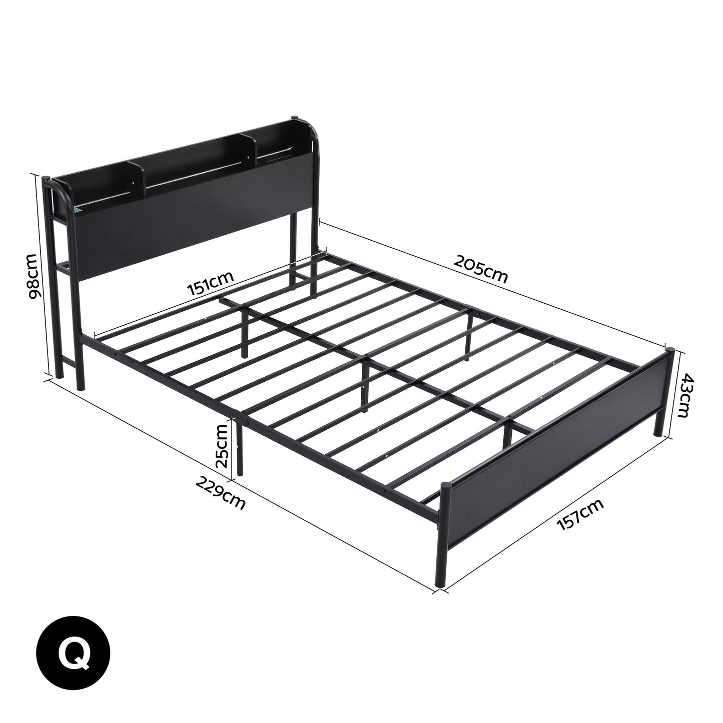 Artiss Bed Frame Queen Size with Storage Shelf Headboard Charging Station GRID