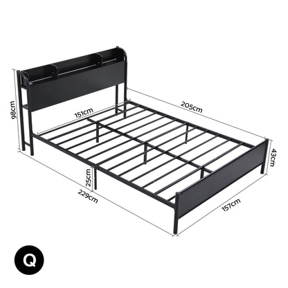 Artiss Bed Frame Queen Size with Storage Shelf Headboard Charging Station GRID