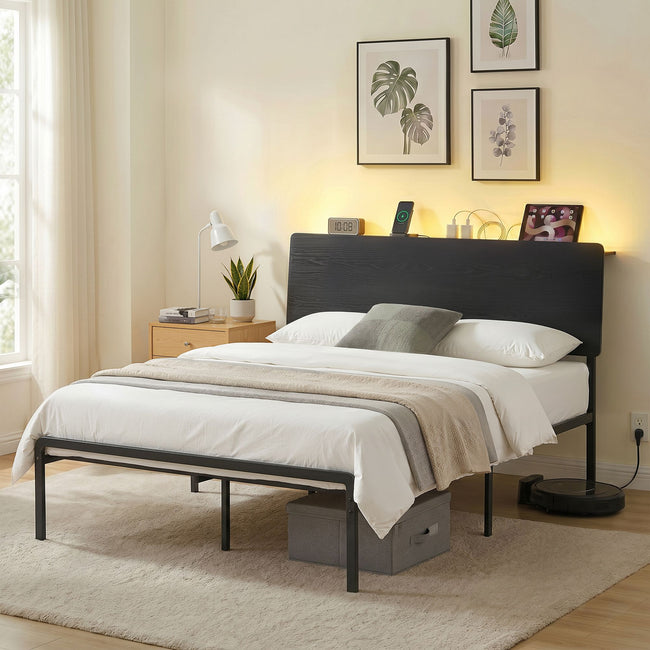Artiss Bed Frame Queen Size LED Metal Bed Base with Charging Station LAN Hover Image