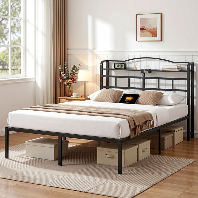 Artiss Bed Frame Double Size with Charging Station WAVE Hover Image